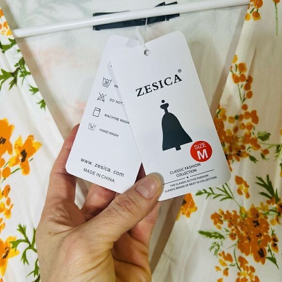 Zesica White Orange Sunflower Wrap Dress MIDI Sundress NWT! - Picture 2 of 11